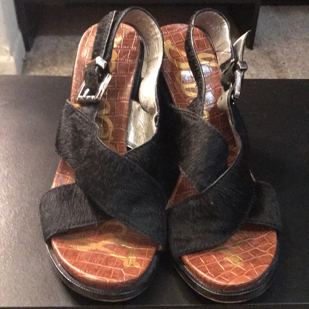Faux animal hair slingback sandals!